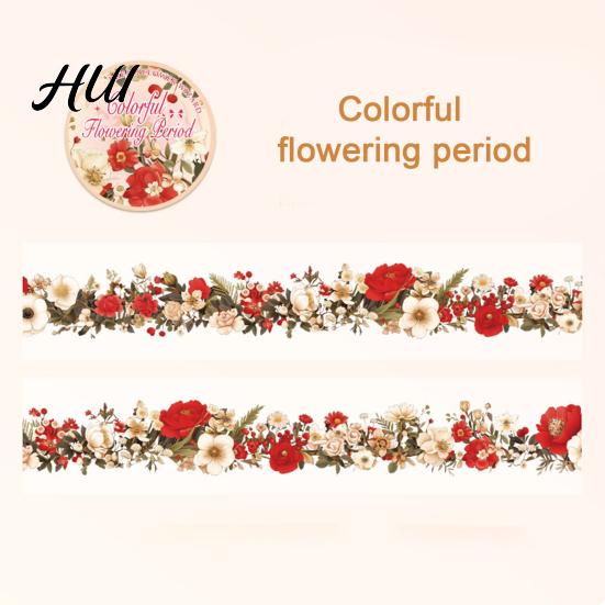 Scratch-resistant Tape Floral Washi Tape, Vintage Flower Pattern PET Decorative Healing Color for Junk Journal Supplies, Scrapbooking, DIY Crafts,