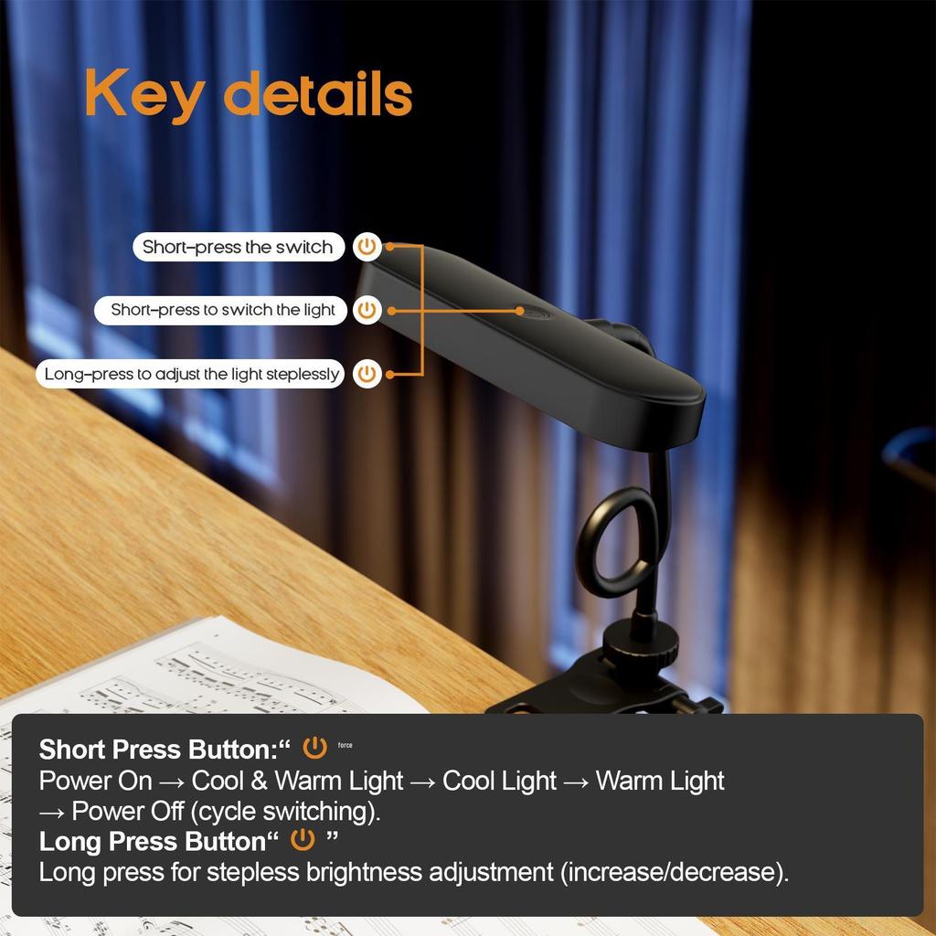 Full Spectrum Eye Protection Desktop & Clip-On Reading Light with Bedside Ambience