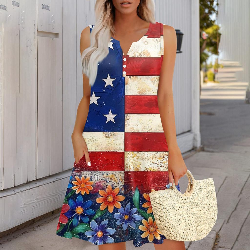 Women's Fashionable Casual Independence Day Print Dress