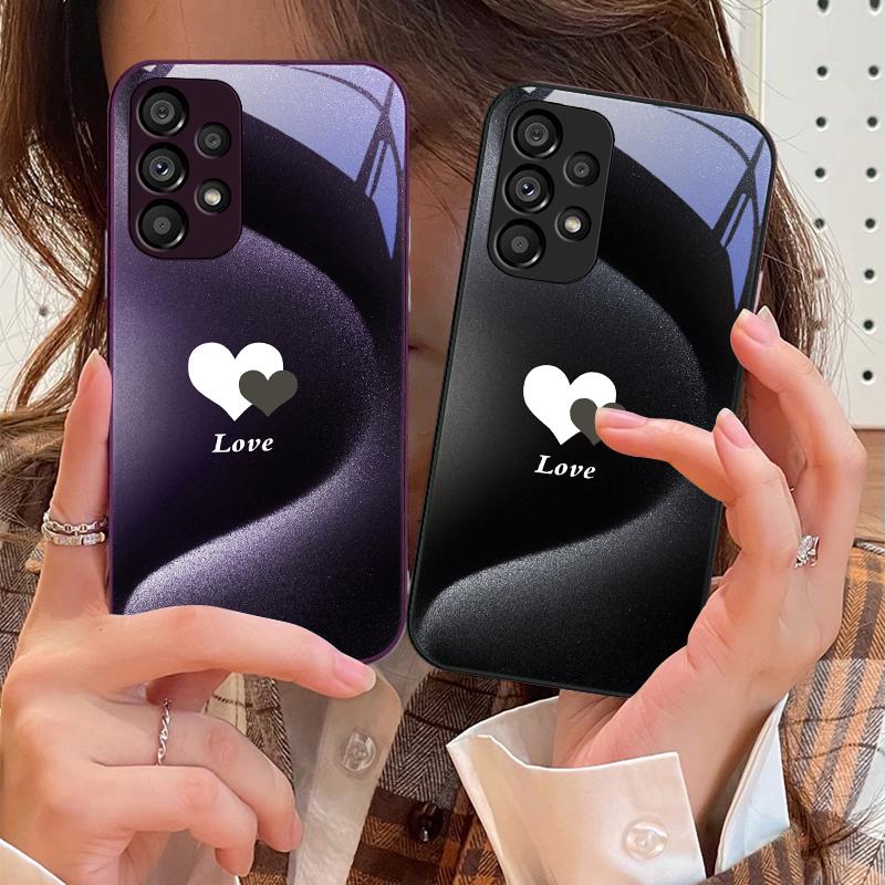 Gradient White Heart For Samsung S 25 S25 Edge S25Ultra S8 S9 S10 20 U Ltra S21 Pro S22 Plus S23 FE S24 Ultra Glass Phone Case