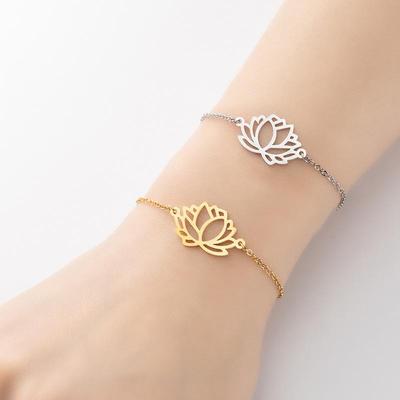 Bracelet Pendentif Lotus Nénuphar en Acier Inoxydable 2025 avec Motif de Fleur Découpée
