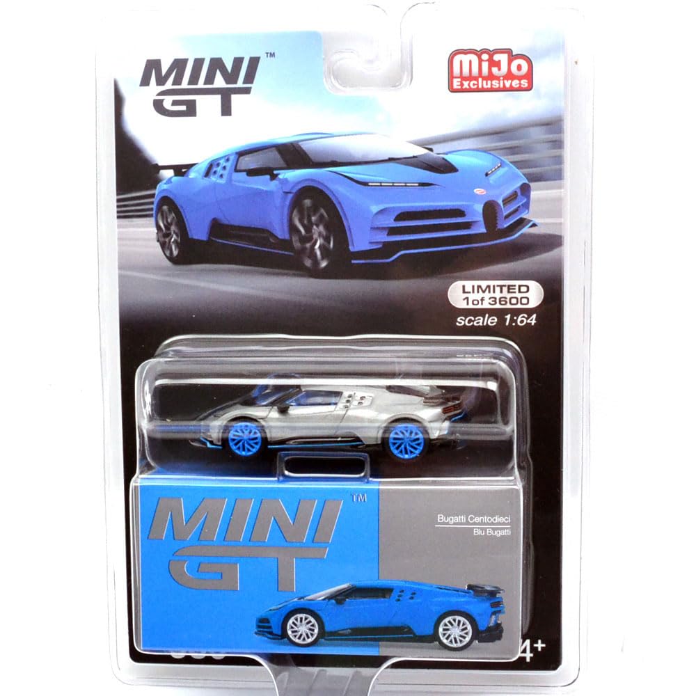 MINI GT 164 scale, USA, MiJo Toys exclusive Bugatti Centodieci (Blue Bugatti) Chase Car MGT00586-MJ-CHASE