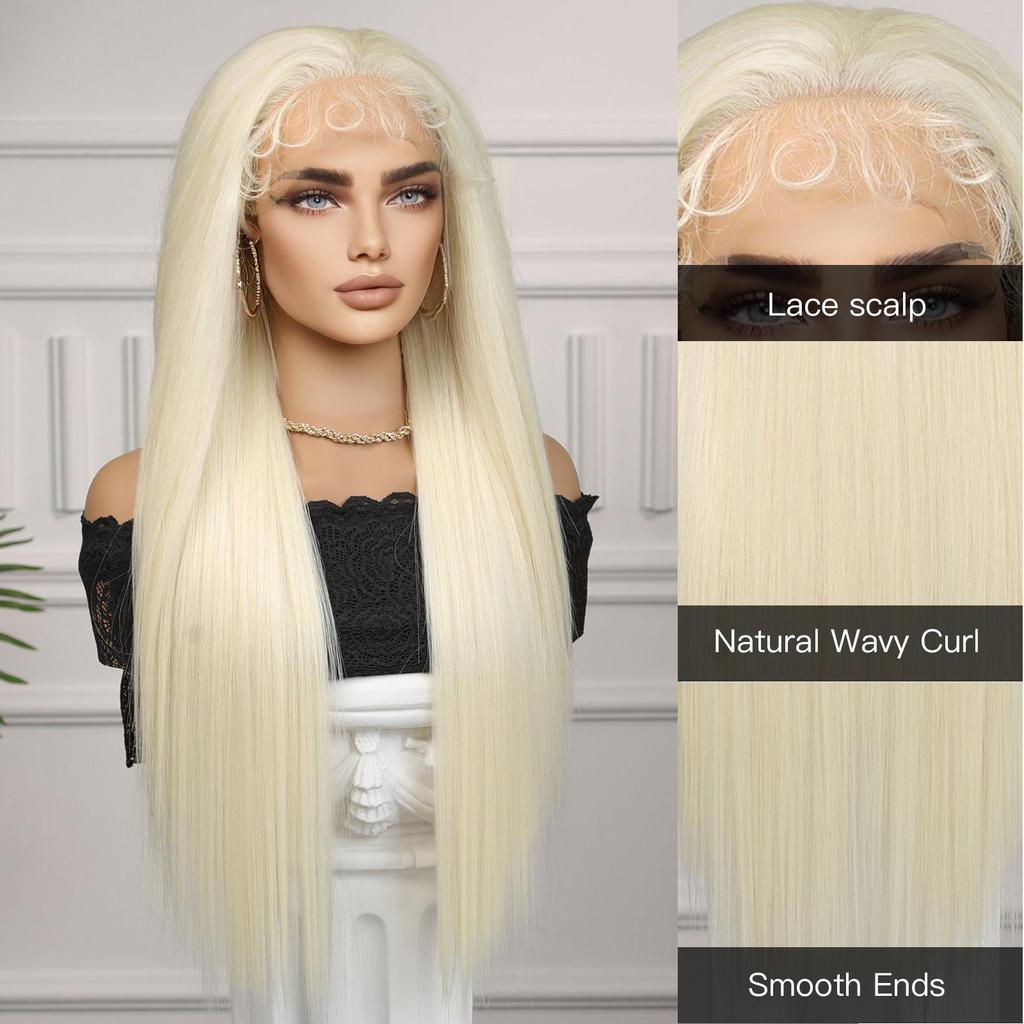 13ALAN EATON Lace Front Wigs 613 HD Blonde Synthetic Long Wavy Wig with Baby Hair for Women Cosplay High Density Hair Wig