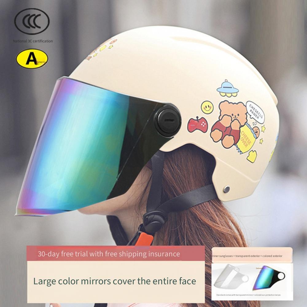 Dual-Visor Half Helmet for Electric Motorcycle Scooter, All-Season Sun Protective Safety Riding Helmet for Men Women