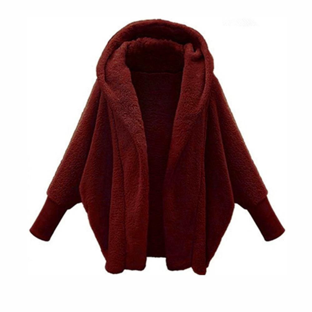 Autumn and Winter Women's Solid Color Long-sleeved Hooded Loose Plush Jacket Women