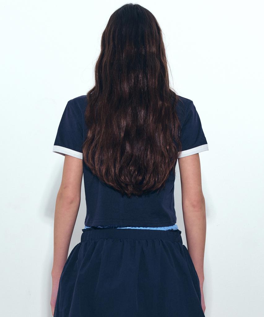 Nigaennikol Nicole Printing Ringer Crop Top_Navy White