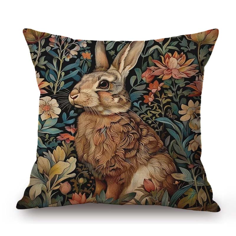 William Morris Flower Pattern Fox Rabbit Bird Deer Animal Home Decoration Art Cotton Linen Sofa Pillow Case Floral Cushion Cover