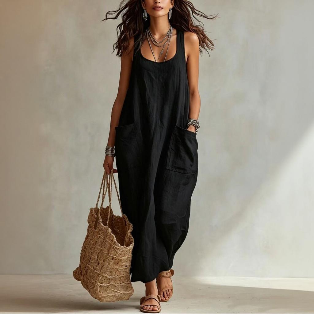 Women Casual Sleeveless Long Dress with Pockets Loose Fit Lightweight Summer Beach Dress Soft Fabric Comfortable Design
