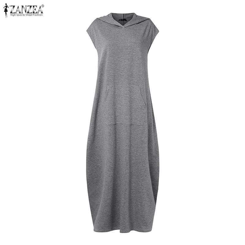 ZANZEA Women Summer Casual Short Sleeve Hoodies Long Dress