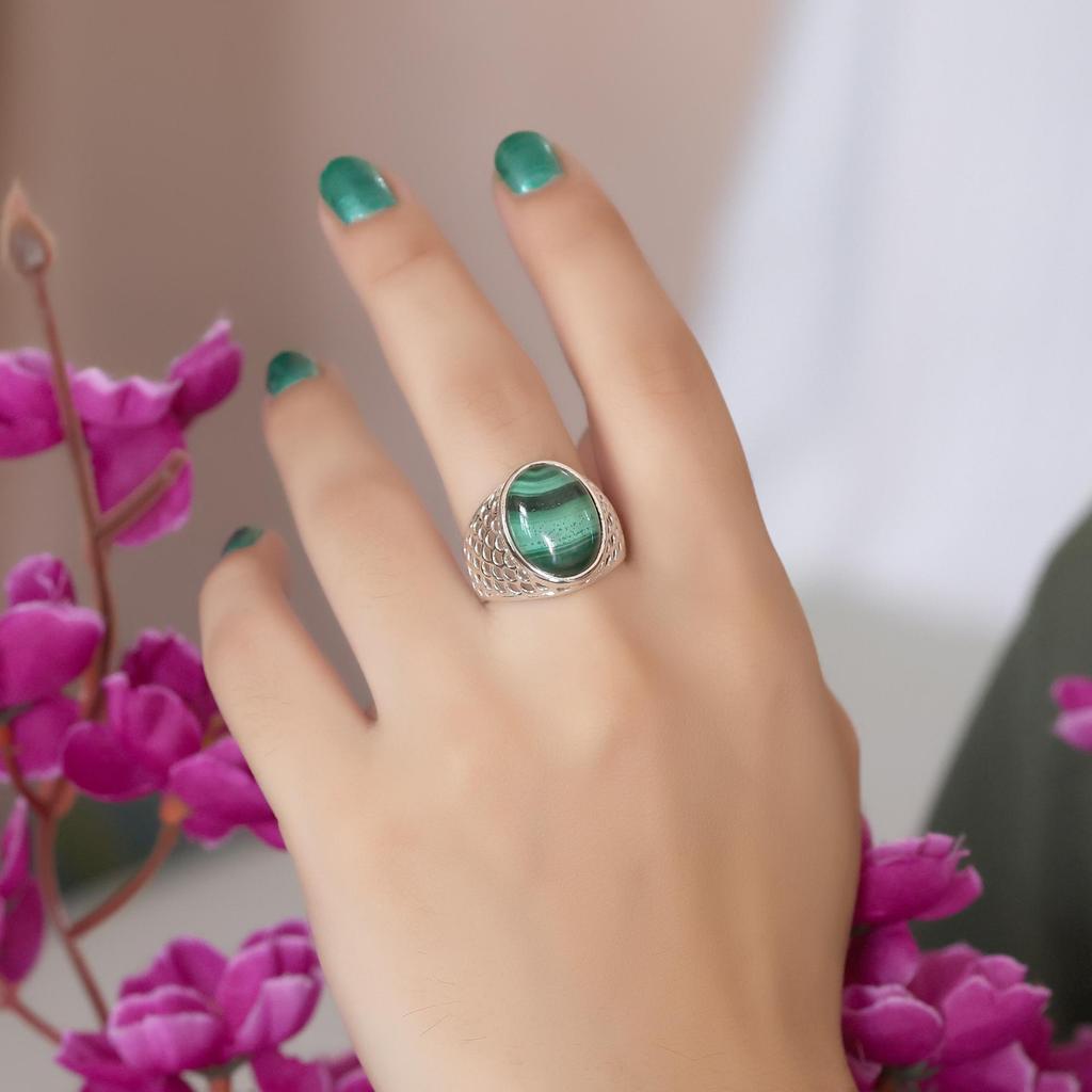 Malachite Gemstone Silver Ring, Pure 100% 925 Sterling Silver Fine Jewelry, Handmade Silver Ring, Unisex Ring Ar8928