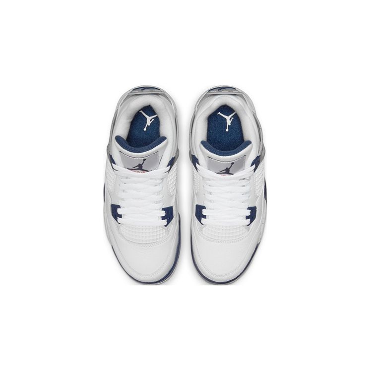 Air Jordan 4 Retro GS Midnight Navy Kids Sneakers White Light-Smoke-Grey Fire-Red 408452-140