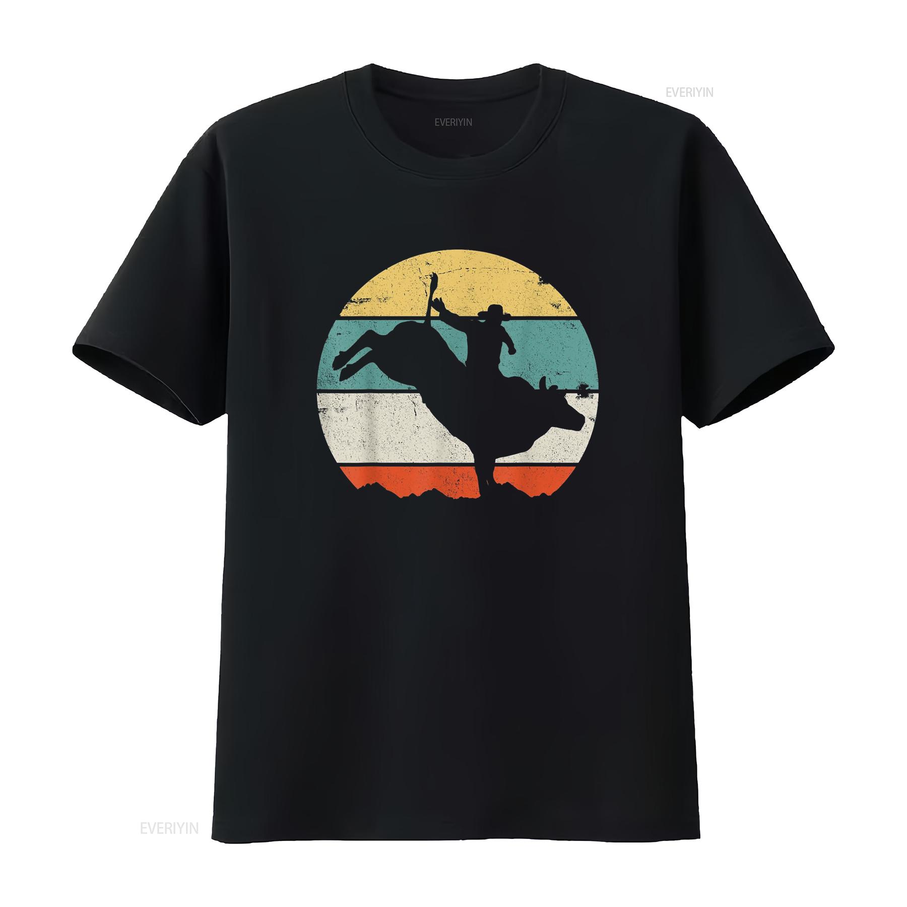 

Bull Riding Rodeo Cowboy Western Country Retro Vintage T Shirt Black vintage Washed Breathable streetwear Versatile 4XL