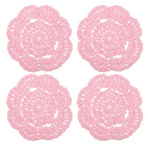 uxcell Crochet Doilies, Cotton Woven Coasters, Lace Round Handmade Coasters with Floral Patterns for Wedding Party Decorations, Pink, 100mm, 4 Pieces