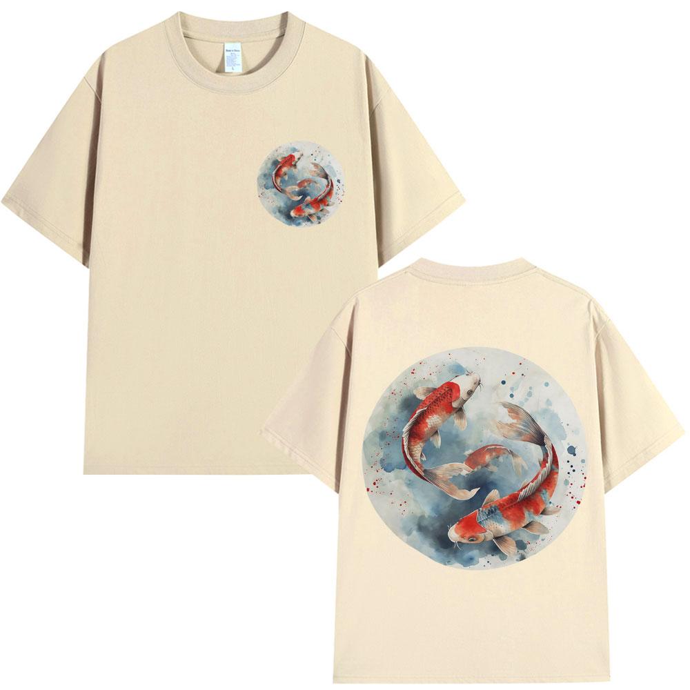 Japanese Koi Carp Fish Sakura Art Tokyo Style T Shirt Unisex Women Fashion Harajuku Vintage Tshirt Oversized Cotton Casual Tees