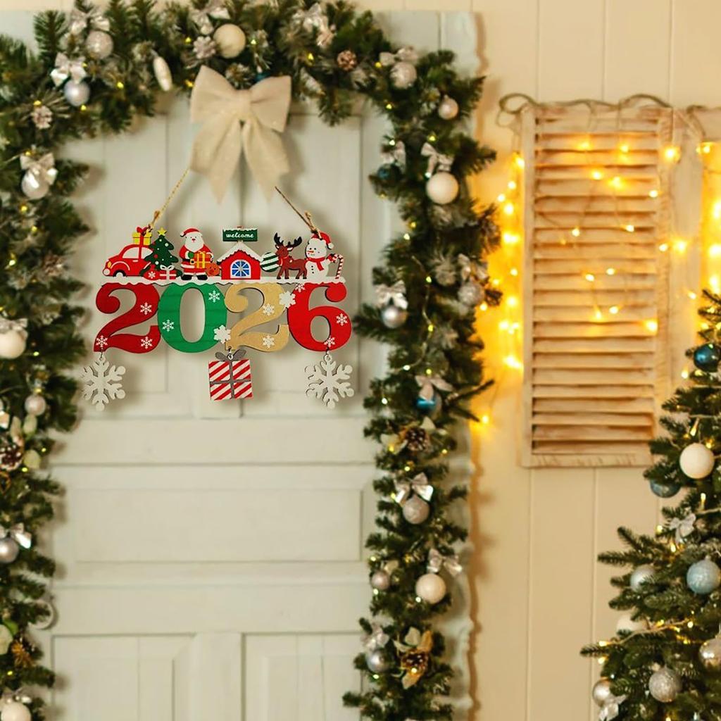 Christmas Decorations 2026 Welcome Doorplate Christmas Tree Wooden