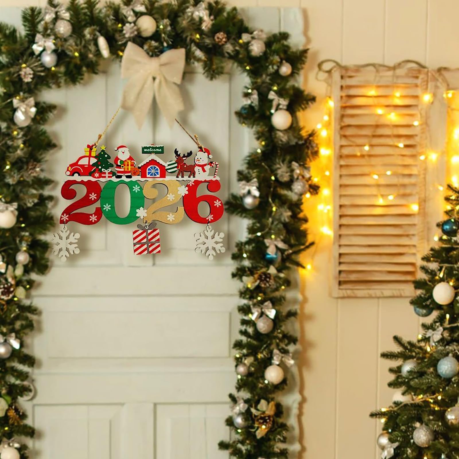 

Christmas Decorations 2026 Welcome Doorplate Christmas Tree Wooden One Size
