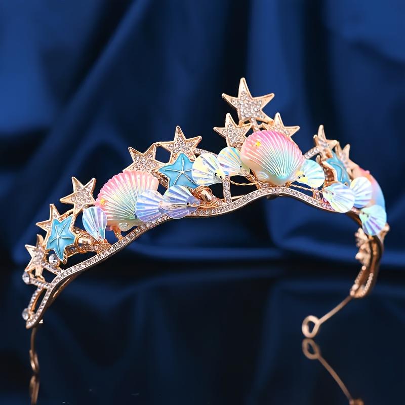 Fish Scale Shell Crown Hair Accessory, Star Shaped Design Banquet Accessory, Sparkling Hairstyle Party Headpiece, Exquisite