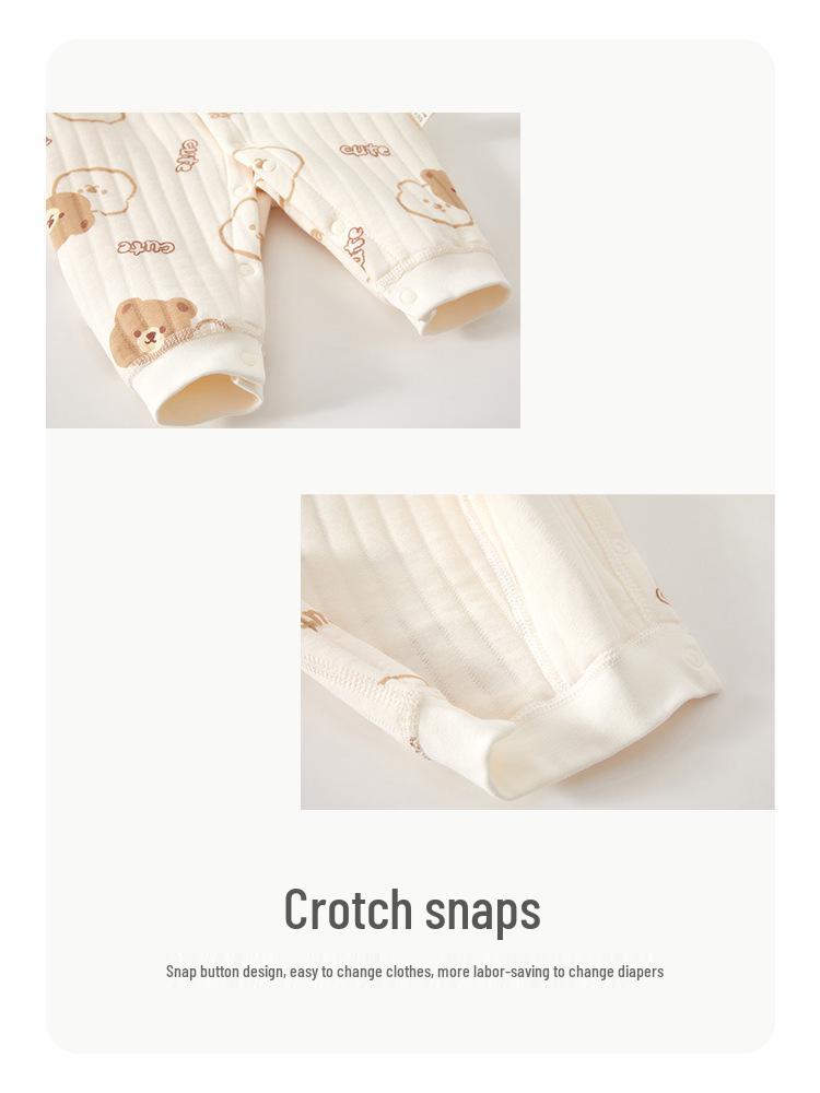 Trójwarstwowy pikowany bawełniany pajacyk piżama dla noworodka - Ciepły jesienno-zimowy homewear kombinezon do raczkowania