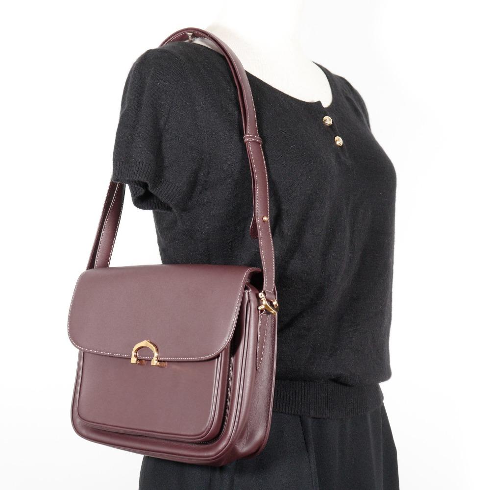 Cartier Must Line Shoulder Bag Vintage Bordeaux Calfskin Women Used