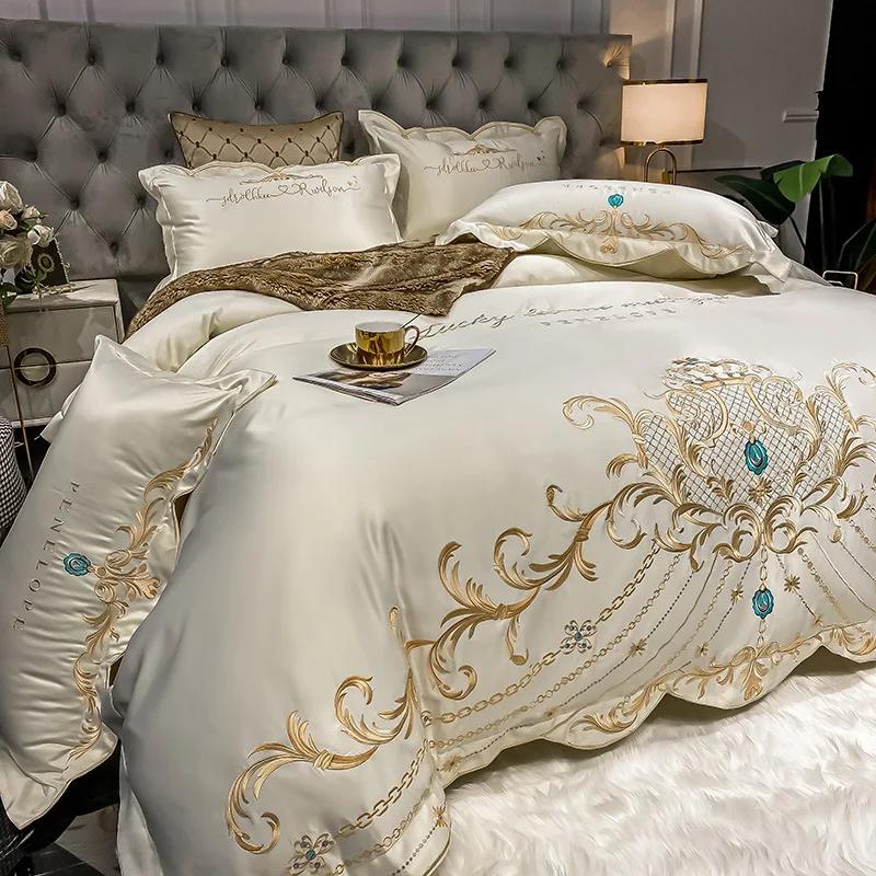 European-Style Bed Sheet Four-Piece Set 100 Cotton High-End Atmospheric Ice Silk Quilt Cover Pure Cotton Bedding