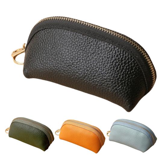 Car Key Case Faux Leather Key Bag Key Chain Pouch Zippered Car Key Bag with Metal Ring for Men Women