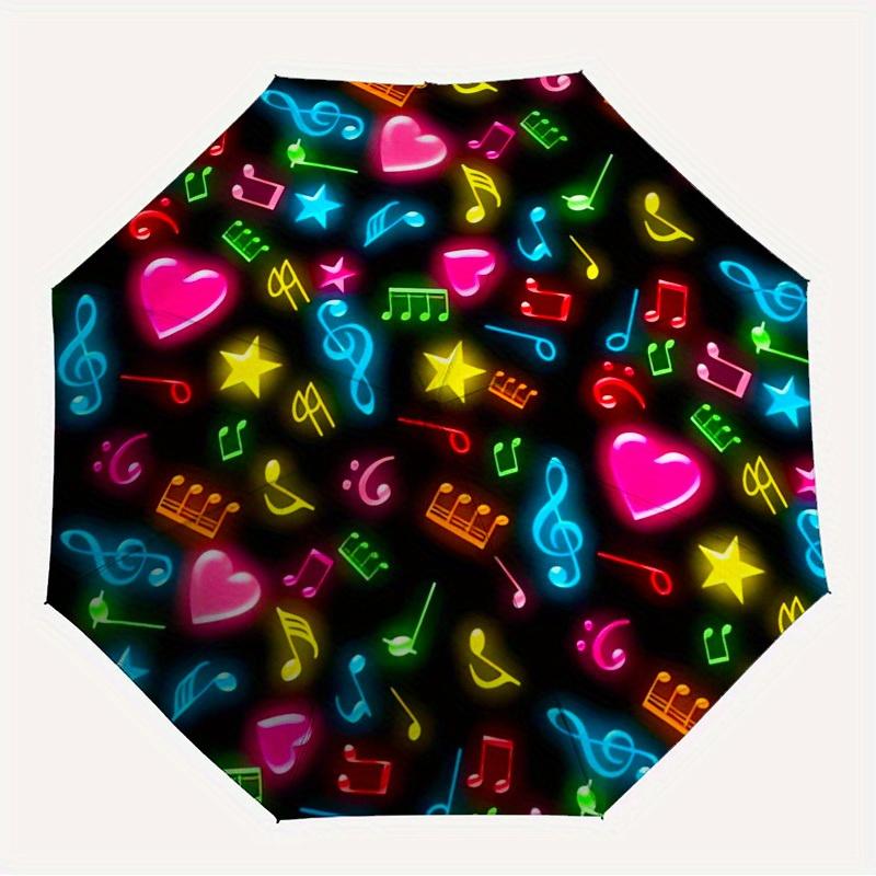 1pc Music Notes Heart Symbols Themed High-quality Umbrella,Automatic Opening and Closing Umbrella,Multi-functional Umbrella G0811085