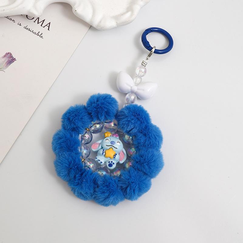 Cartoon Girl Heart Fun Handmade Hairball Beaded Mobile Phone Chain Grab Machine Doll Keychain Bag Pendant