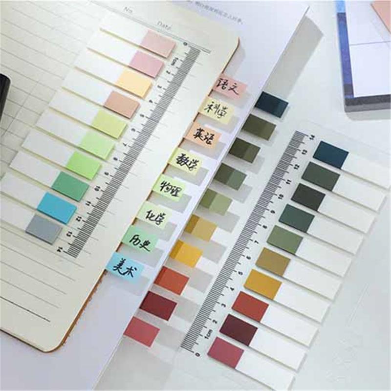 200 Hojas/juego Set de Notas Adhesivas Pastel Morandi Regla Cinta PET Pestañas Índice y Marcapáginas Diarios Planificadores Material Escolar y de Oficina Bloc de Notas