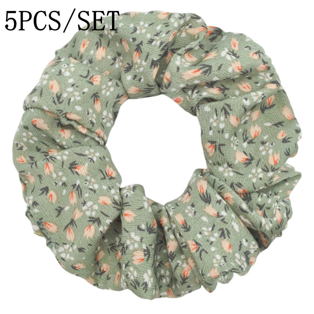 5pcs/set Sweet Cute Print Flower Scrunchies For Women Stretch Hair Accessories Elastic Rubber Band Rope Headwear Ditsy Floral