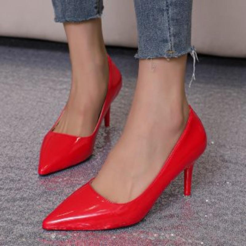 Summer new large-size fashion single shoes pointed head shallow mouth high heels patent leather stiletto women's shoes