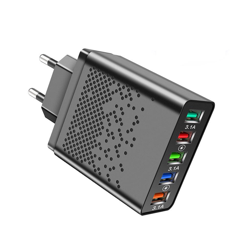 Multi-Port 5-USB Mobile Phone Charger, European/American Standard, 5-Port Adapter for Convenient Charging