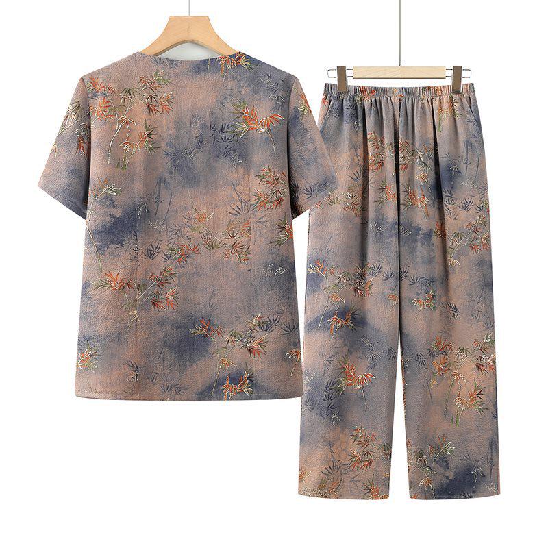 Elderly Women's Round-Neck Short-Sleeve Two-Piece Summer Set