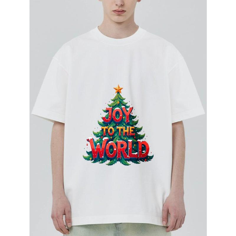 Christmas T Shirt Black Joy To The World Christmas Tree Print Holiday Party Wear