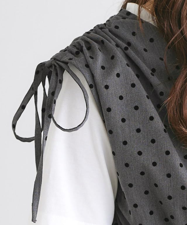 Pierrot Peplum Bustier Top with Flocked Drawstring Navy Dots, Figure-Facing, Design, Women's, Medium,