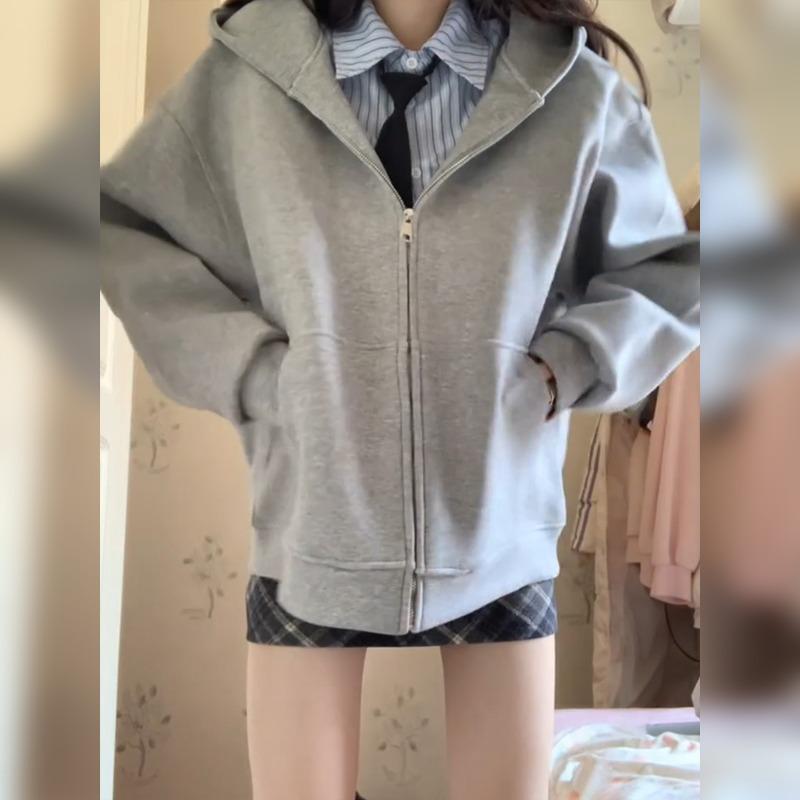 Blauer Kapuzenpullover Jacke Damen locker Oberteil Strickjacke roher Herbst, lässiger Look