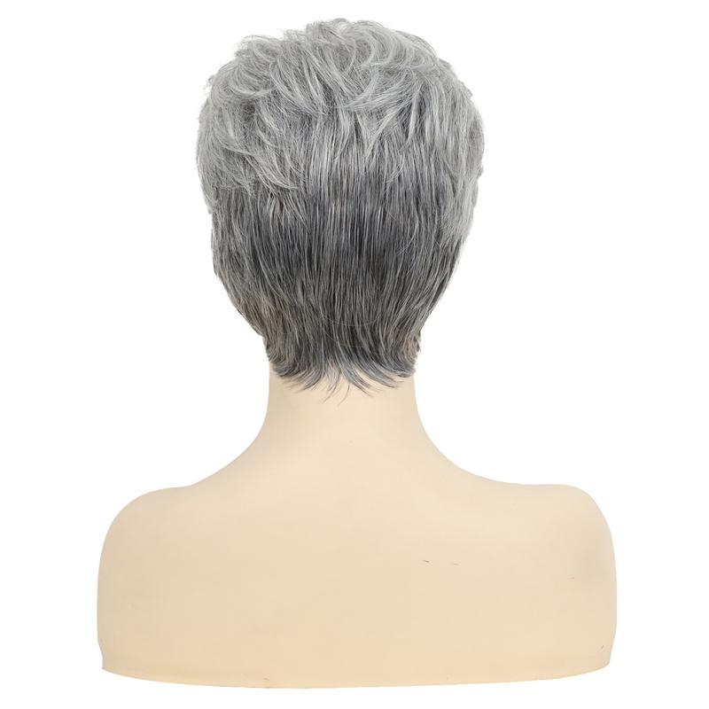 Womens Wigs Short Haircuts Synthetic Gray Layered Curly Mommy Wig with Bang Female Old Lady Costume Average Size Soft Hair