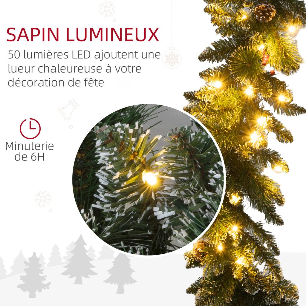 Artificial Lighted Christmas Garland 1.8 m with Pine Cones, Berry Clusters, 50 LED Lights and Timer