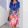 Women Vintage Short Sleeve 3d Print Midi Dress Comfortable Beach Dresses