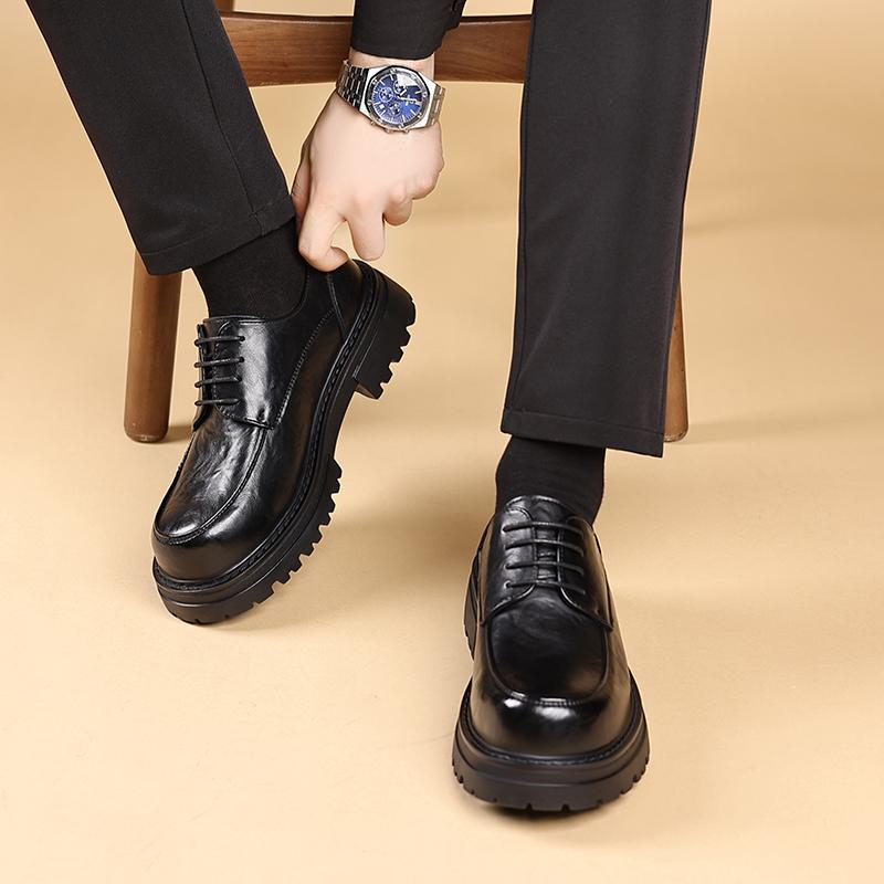 Fashion Black Thick Soled Leather Shoes Classic Retro Versatile Style Outdoor Leisure Party Daily Business Dress Office Adult Shoes