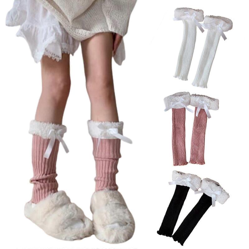 Women Knitted Winter Stocking Leg Warmers Long Socks Boot Cuffs Toppers Legging Pads Knee Brace Pads Knee Warmers Sleeve  White