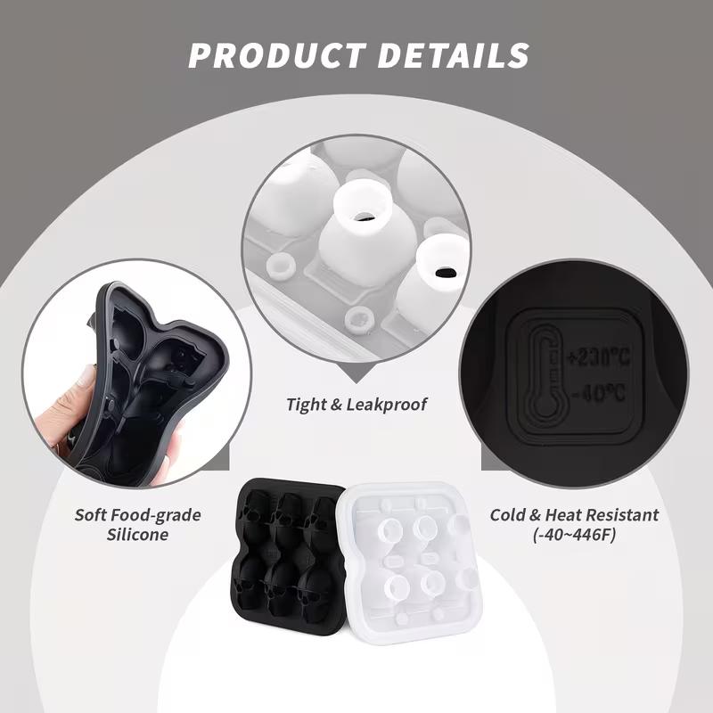 Totenkopf Eisballform Silikon 3D Flexible Eiswürfelbehälter BPA-frei Eiswürfelformen für Gefrierschrank Horror Totenkopf Kopf Cocktail Eisballbereiter