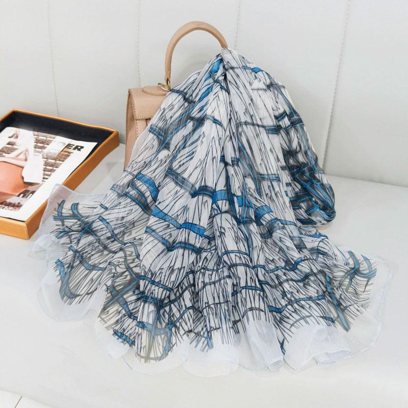 Silk Scarf Folral Women Summer Hijab Luxury Print Sunscreen Shawl Wraps Bandana Ladies Head Scarves Large Foulard Echarpe
