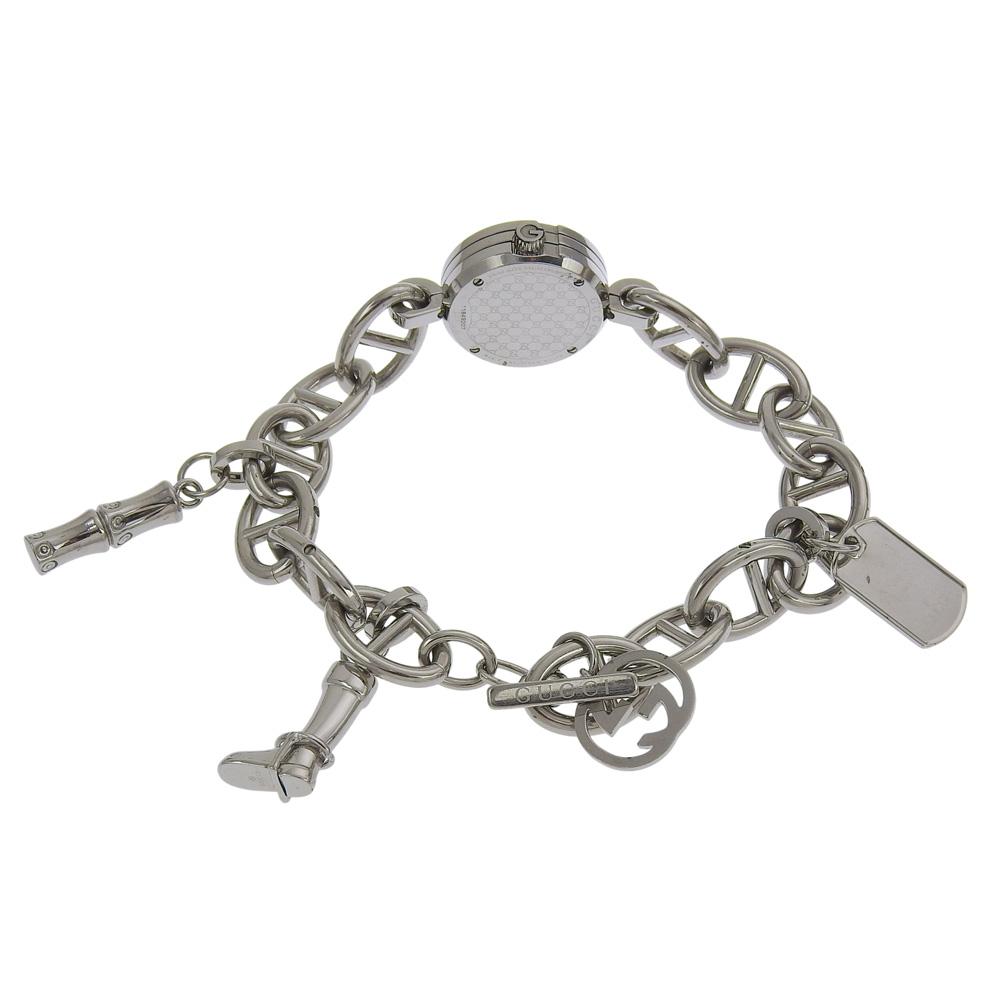 GUCCI G Charm Bracelet Watch Watches 107 White shellDial Stainless Steel Quartz Analog display Women Used