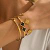 18K Gold Titanium Steel Four-Leaf Clover Waterproof Bracelet Bangle - High-End, Non-Fading Electroplated Jewelry