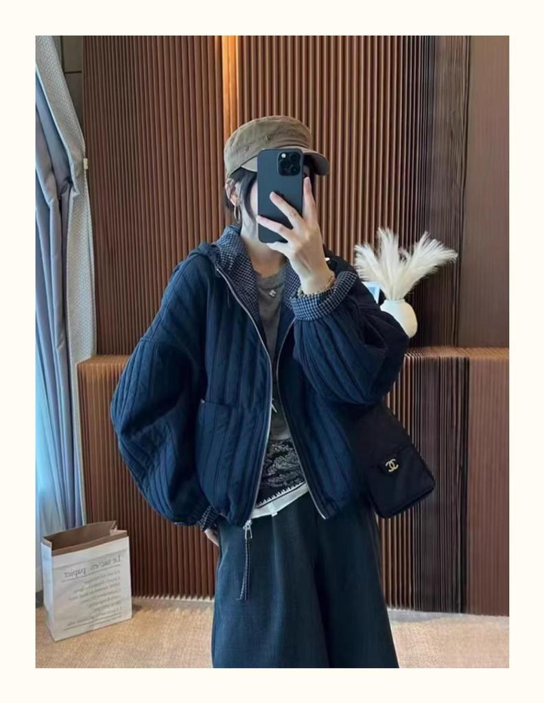 Geacă de bumbac căptușită ușoară cu glugă pentru femei - Casual, călduroasă, haină scurtă pentru toamna/iarna 2025