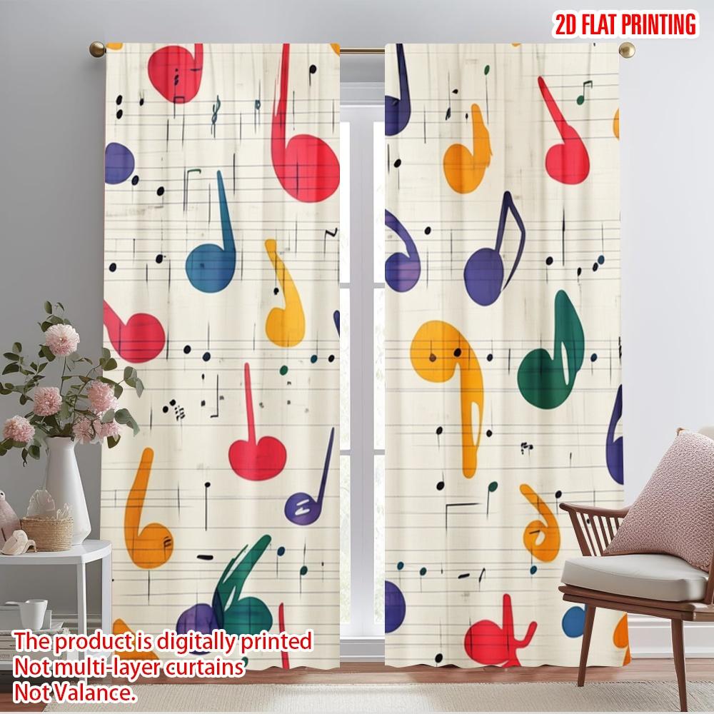 

2pcs,2D plane printing Creative Curtains Colorful Notes Harmony Polyester Fabric (without rod) Versatile All Perfect for 52.50×116.00 CM 2pcs