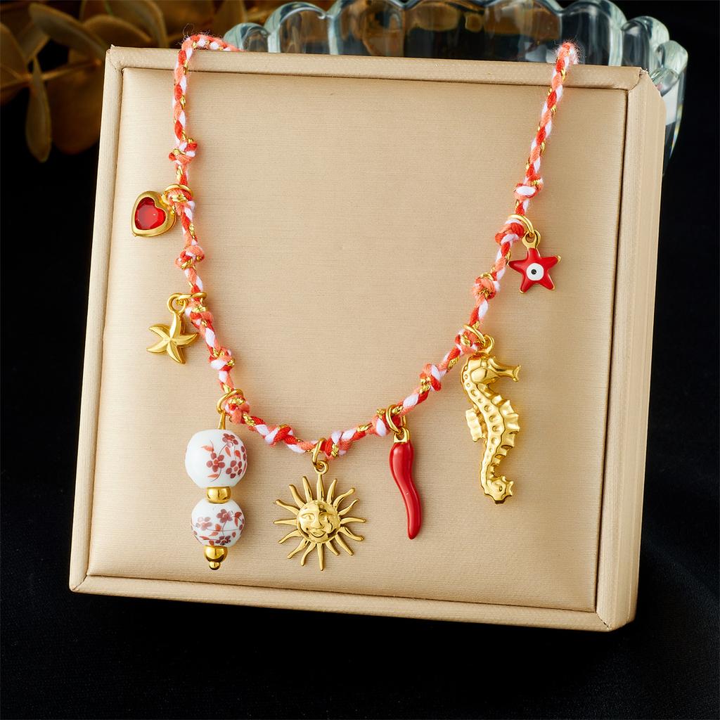Ocean Themed Necklace for Women Starfish Shell Turtle Pendant Trendy Sea Creature Charm Jewelry