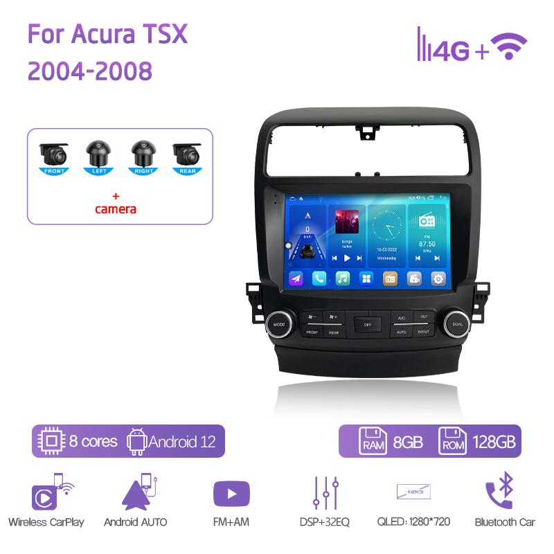 9Inch For Acura TSX 2004-2008 GPS Navigation Radio Android12 8+128G 8Core CarPlay 4G Host 360Camera Car Multimedia Video Player