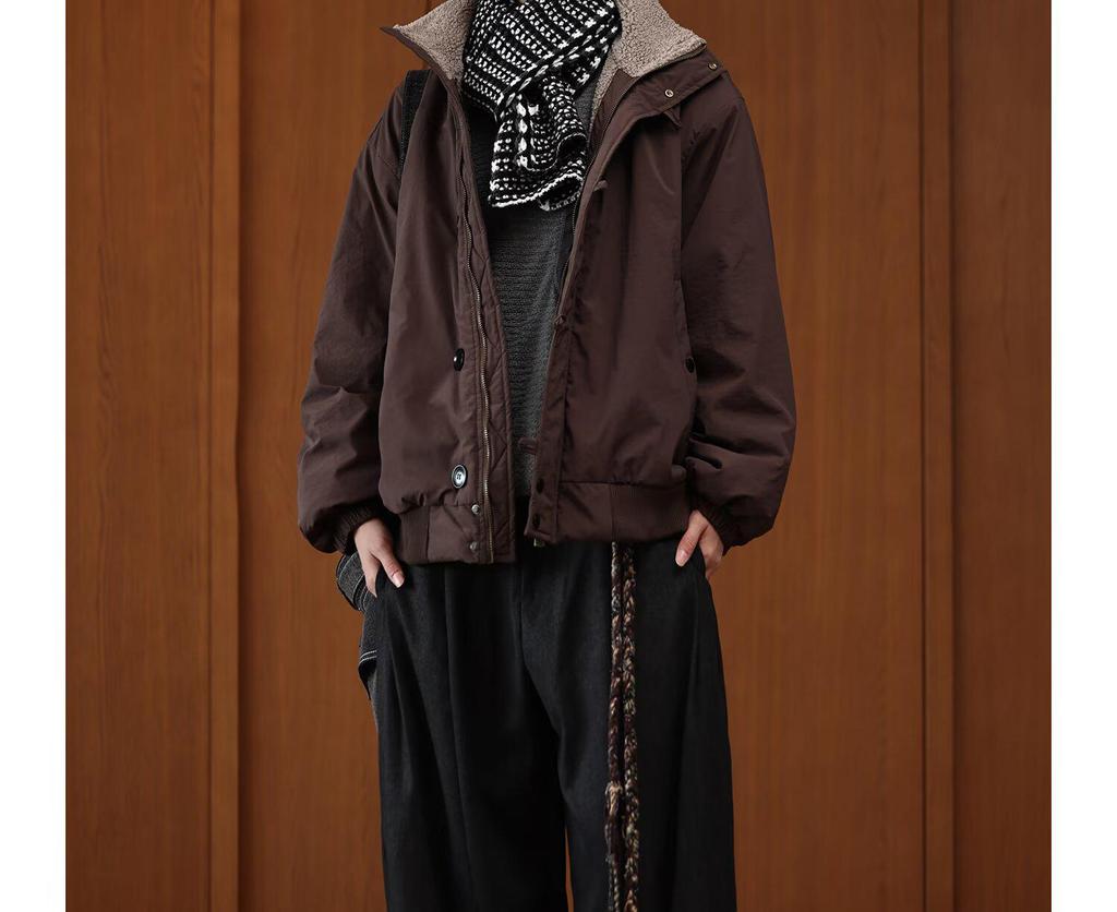 Unisex Autumn Retro Waterproof Stand-Up Collar Sporty Jacket, Solid Color, Loose Fit.