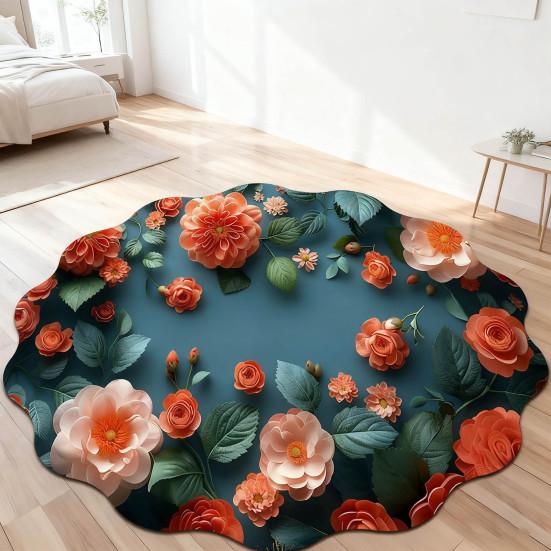 3D Floral Area Rug Fish Pebbles Living Room Rug Decorative Flower Floor Mat with Non-Slip Backing for Bedroom Entrance Kitchen Bathroom